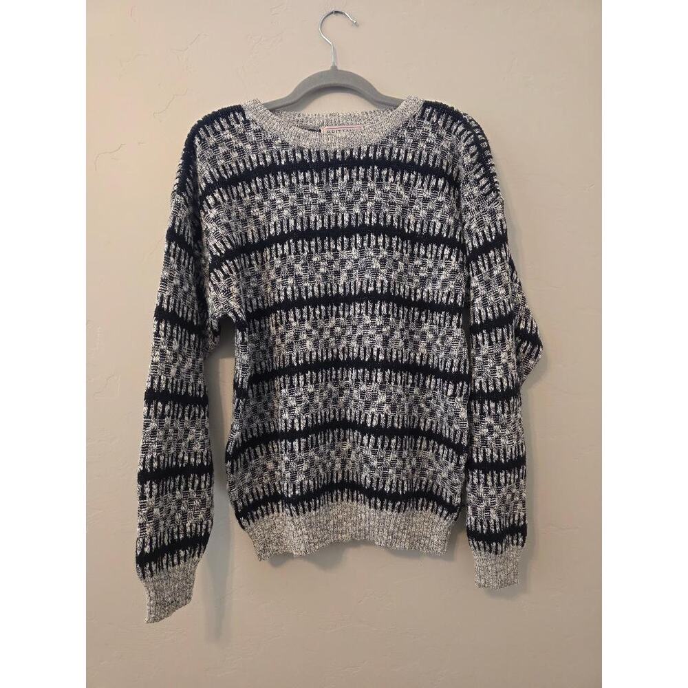 Vintage Brittany Bay Black White Knit Sweater Oversized Cozy Grunge Size M
